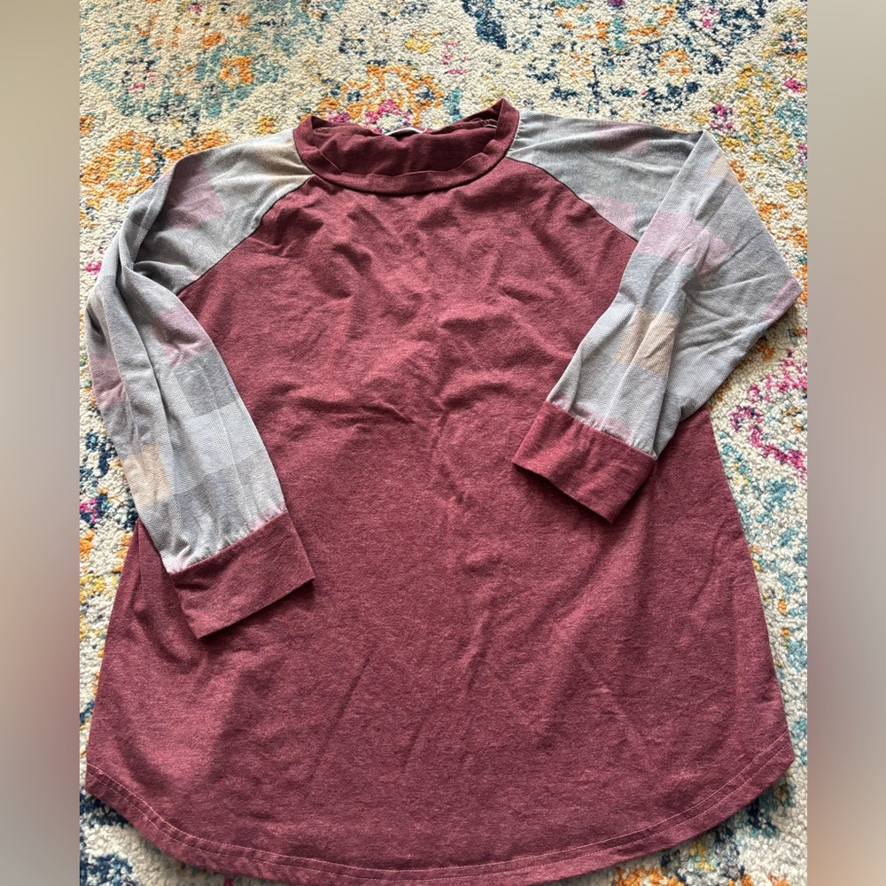 Alife Burgundy and Gray Long Sleeve Top